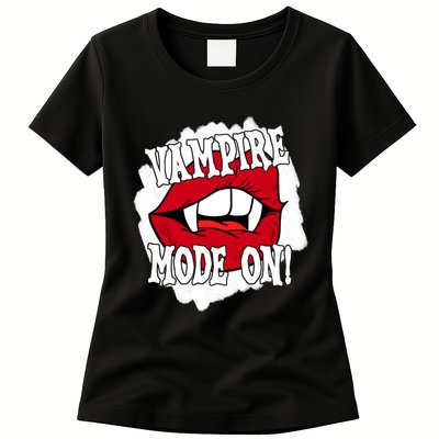 Vampire Mode On Fangs Lips Halloween Womens T-Shirt