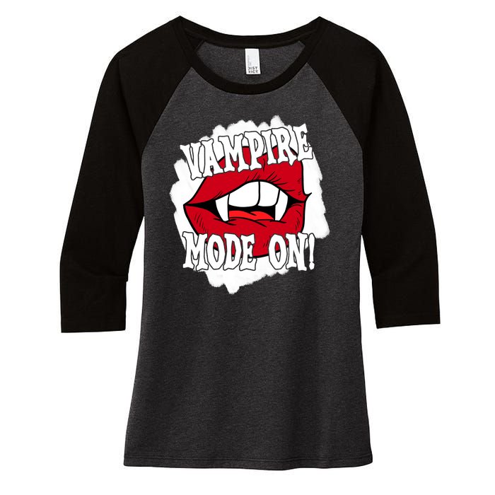 Vampire Mode On Fangs Lips Halloween Women's Tri-Blend 3/4-Sleeve Raglan Shirt