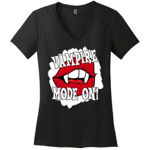 Vampire Mode On Fangs Lips Halloween Women's V-Neck T-Shirt