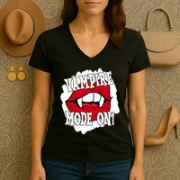 Vampire Mode On Fangs Lips Halloween Women's V-Neck T-Shirt