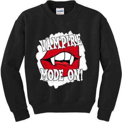 Vampire Mode On Fangs Lips Halloween Kids Sweatshirt