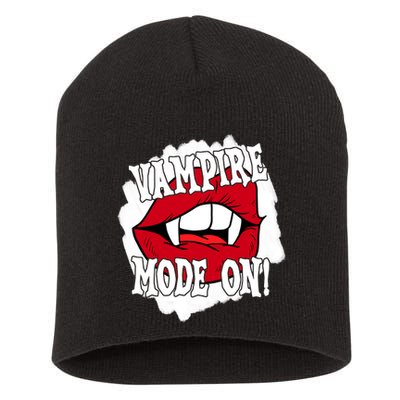 Vampire Mode On Fangs Lips Halloween Short Acrylic Beanie