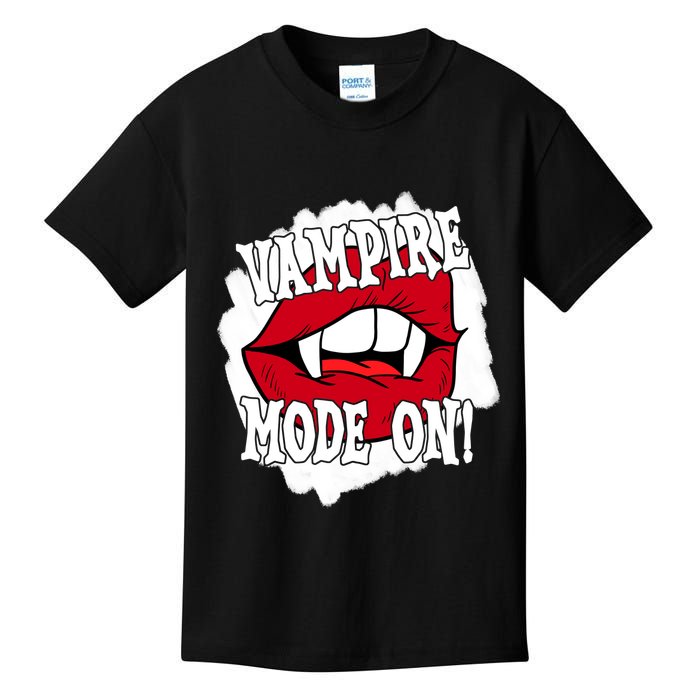 Vampire Mode On Fangs Lips Halloween Kids T-Shirt