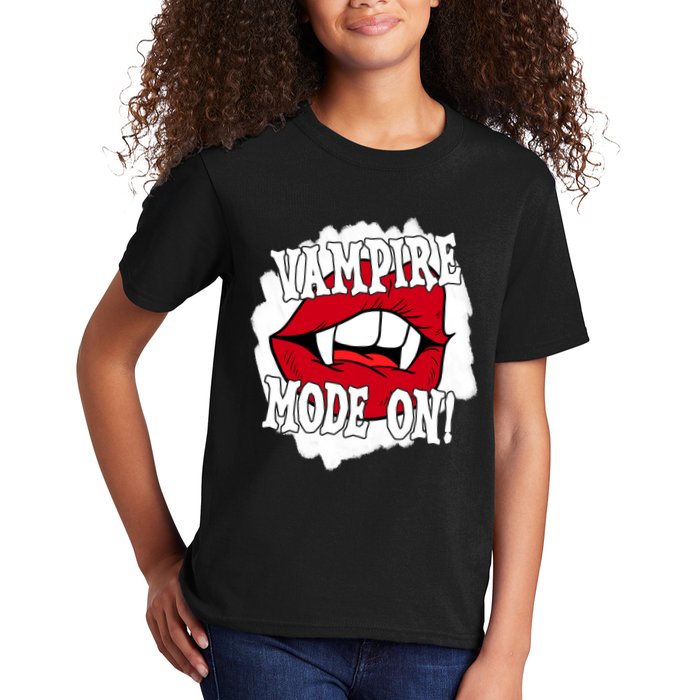 Vampire Mode On Fangs Lips Halloween Kids T-Shirt