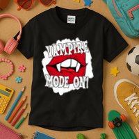 Vampire Mode On Fangs Lips Halloween Kids T-Shirt