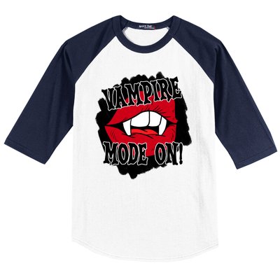 Vampire Mode On Fangs Lips Halloween Baseball Sleeve Shirt