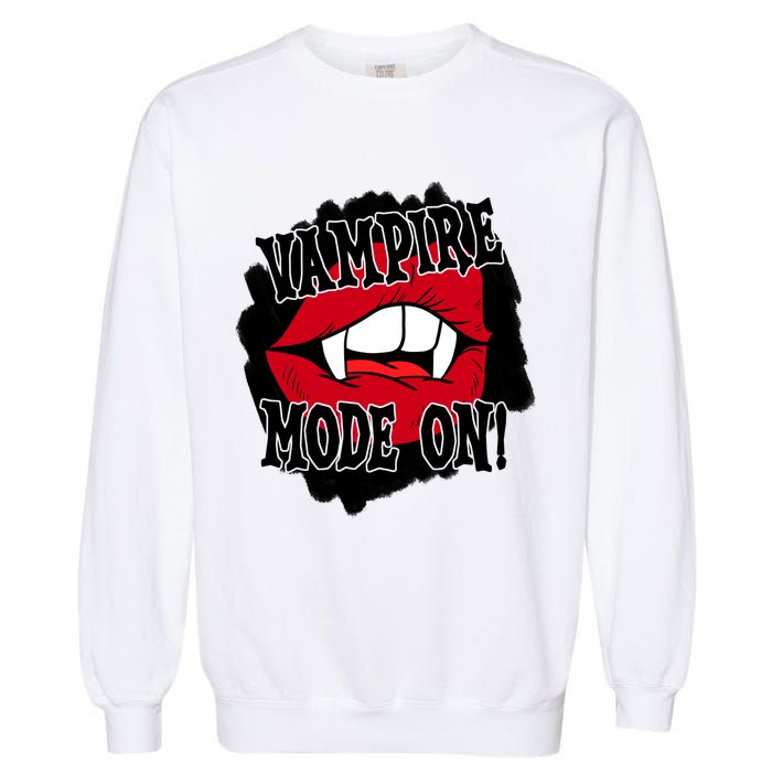 Vampire Mode On Fangs Lips Halloween Garment-Dyed Sweatshirt