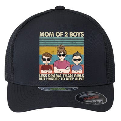 Vintage Mom Of 2 Boy Less Drama Than Girl But Harder To Flexfit Unipanel Trucker Cap