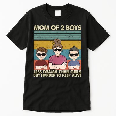 Vintage Mom Of 2 Boy Less Drama Than Girl But Harder To Tall T-Shirt