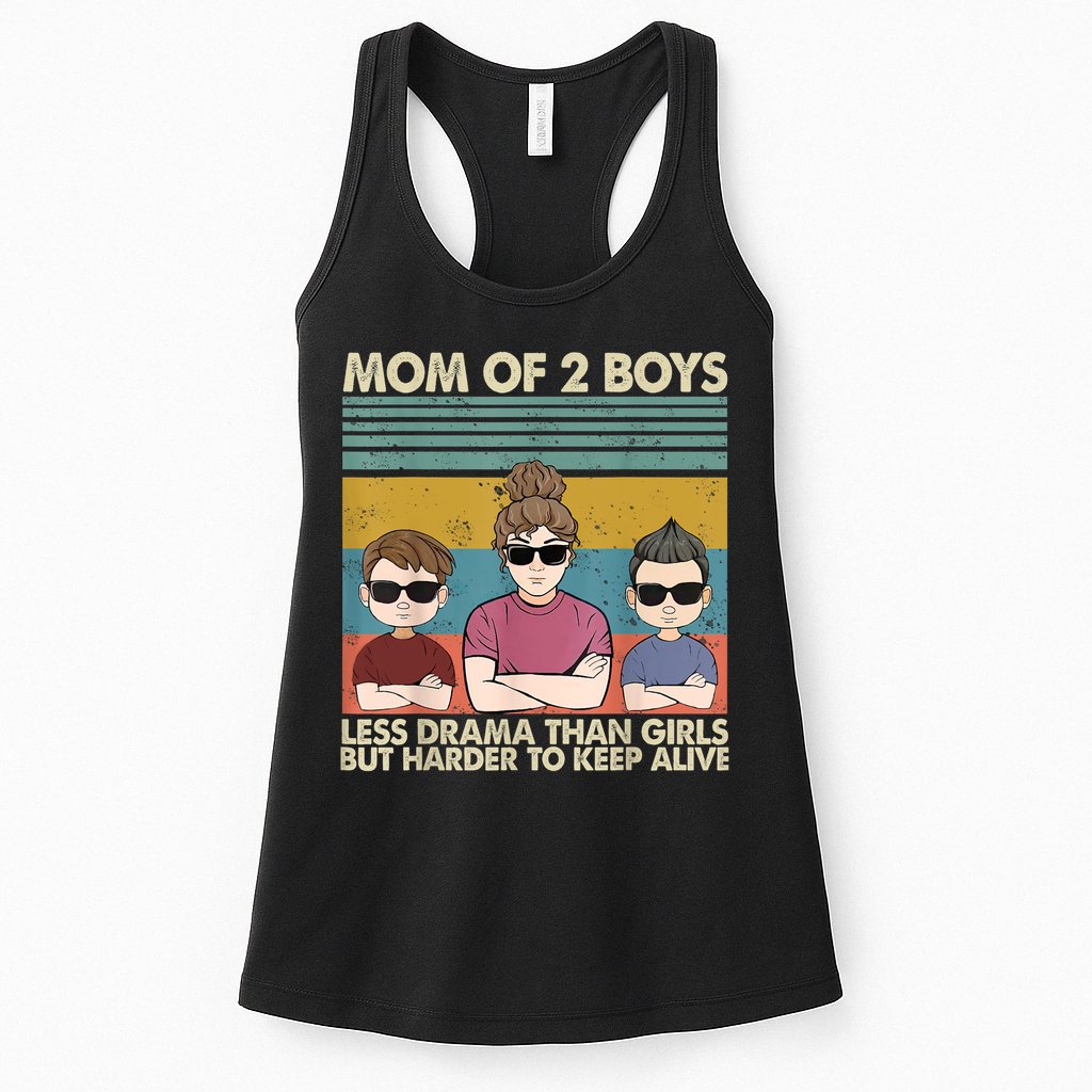 Vintage Mom Of 2 Boy Less Drama Than Girl But Harder To Womens Tank Top