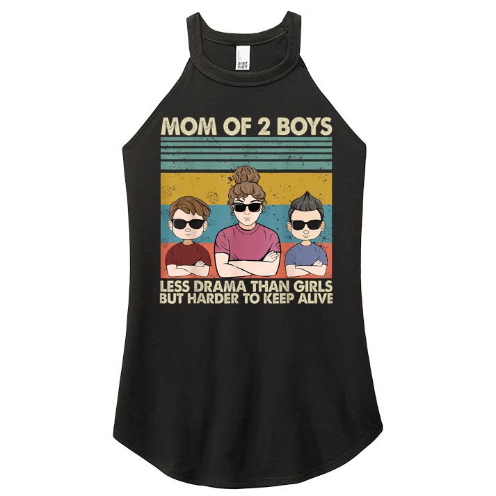 Vintage Mom Of 2 Boy Less Drama Than Girl But Harder To Women's Perfect Tri Rocker Tank