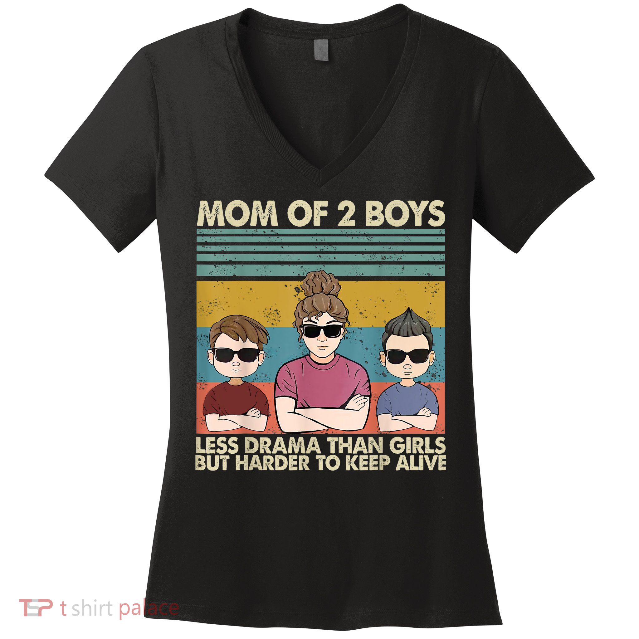 Vintage Mom Of 2 Boy Less Drama Than Girl But Harder To Women's V-Neck T-Shirt