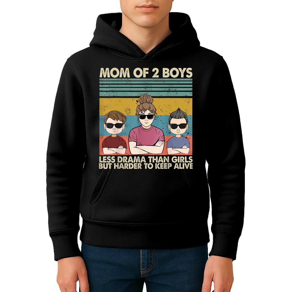 Vintage Mom Of 2 Boy Less Drama Than Girl But Harder To Kids Hoodie
