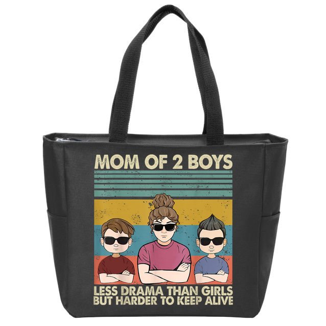 Vintage Mom Of 2 Boy Less Drama Than Girl But Harder To Zip Tote Bag