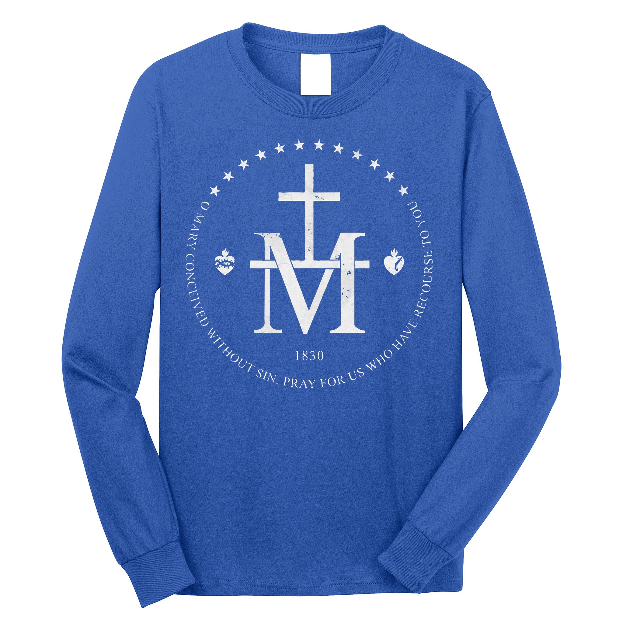 Virgin Mary Of Miraculous Medal Our Lady Marian Cross Long Sleeve Shirt