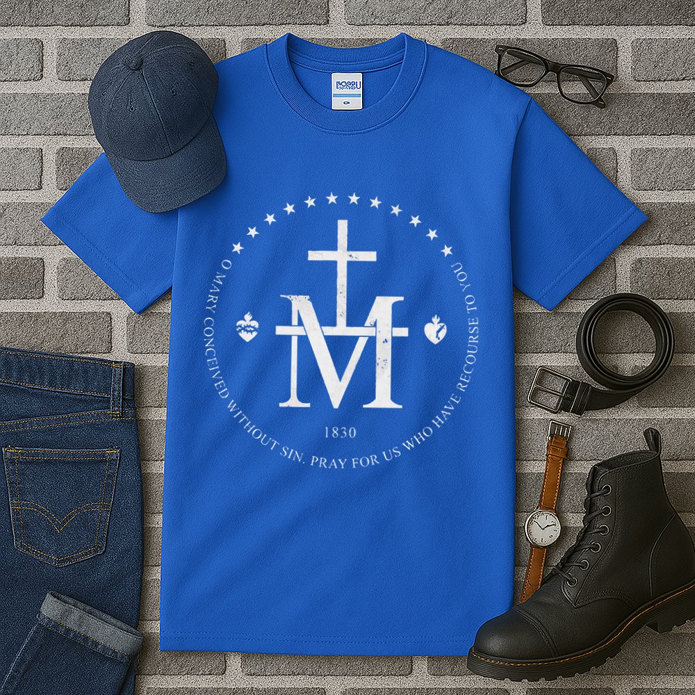 Virgin Mary Of Miraculous Medal Our Lady Marian Cross Tall T-Shirt