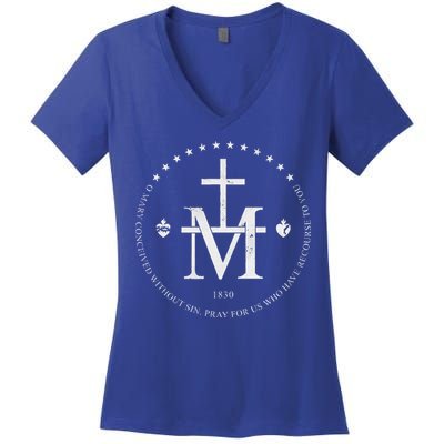 Virgin Mary Of Miraculous Medal Our Lady Marian Cross Women's V-Neck T-Shirt