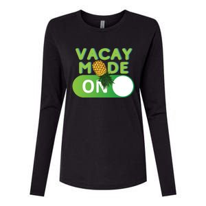 Vacay Mode On Retro Swinger Upside Down Pineapple Cool Gift Womens Cotton Relaxed Long Sleeve T-Shirt