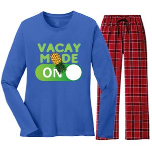 Vacay Mode On Retro Swinger Upside Down Pineapple Cool Gift Women's Long Sleeve Flannel Pajama Set 