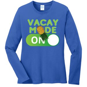 Vacay Mode On Retro Swinger Upside Down Pineapple Cool Gift Ladies Long Sleeve Shirt