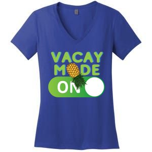 Vacay Mode On Retro Swinger Upside Down Pineapple Cool Gift Women's V-Neck T-Shirt