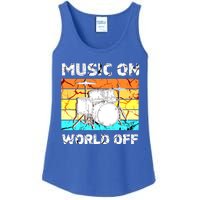 Vintage Music On World Off Drum Set Music Lover Meaningful Gift Ladies Essential Tank