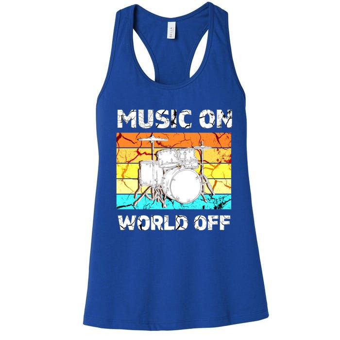 Vintage Music On World Off Drum Set Music Lover Meaningful Gift Women's Racerback Tank