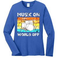 Vintage Music On World Off Drum Set Music Lover Meaningful Gift Ladies Long Sleeve Shirt