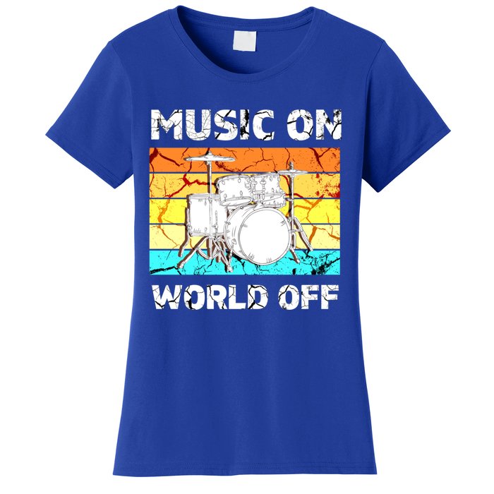 Vintage Music On World Off Drum Set Music Lover Meaningful Gift Women's T-Shirt