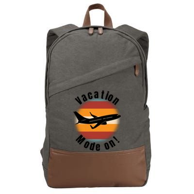 Vacation Mode On Vintage Sunset Airplane Travel Design Gift Cotton Canvas Backpack