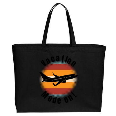 Vacation Mode On Vintage Sunset Airplane Travel Design Gift Cotton Canvas Jumbo Tote