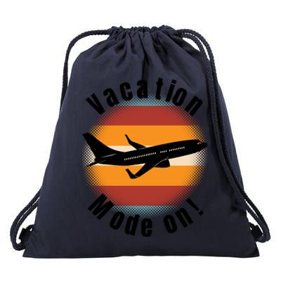 Vacation Mode On Vintage Sunset Airplane Travel Design Gift Drawstring Bag