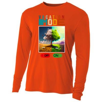 Vacation Mode On Vacation Mode Off Funny Vacation Mode Meme Gift Cooling Performance Long Sleeve Crew