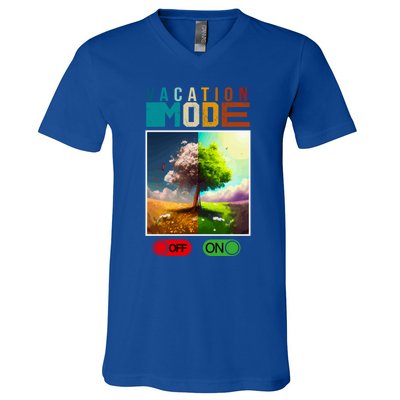 Vacation Mode On Vacation Mode Off Funny Vacation Mode Meme Gift V-Neck T-Shirt