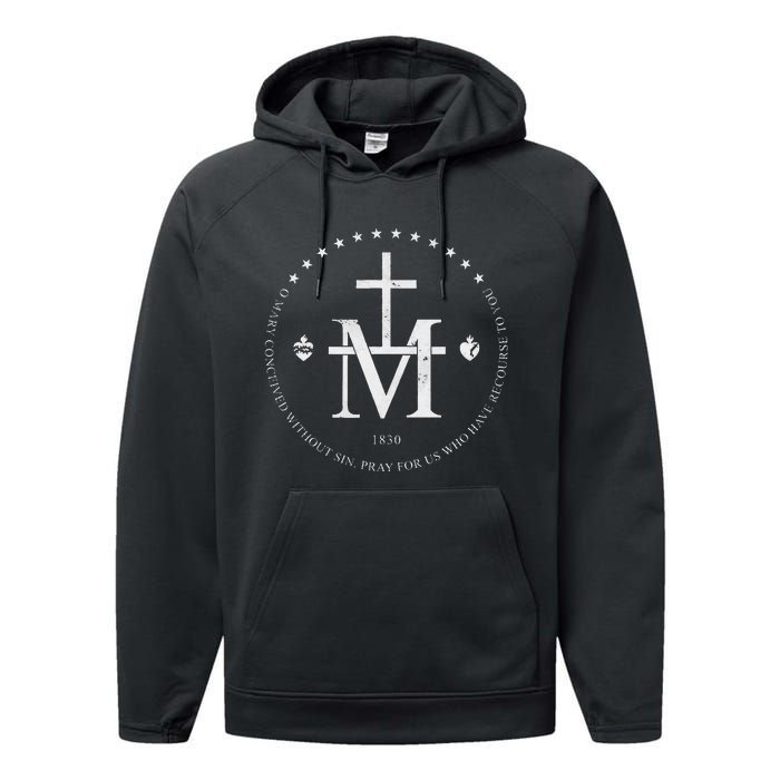 Virgin Mary Of Miraculous Medal Our Lady Marian Cross Performance Fleece Hoodie