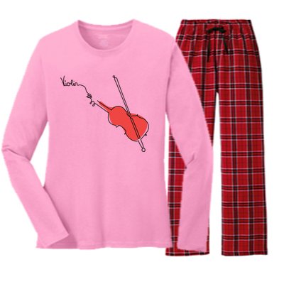 Violin Musician Orchestra Design OneLine Violin Women's Long Sleeve Flannel Pajama Set 