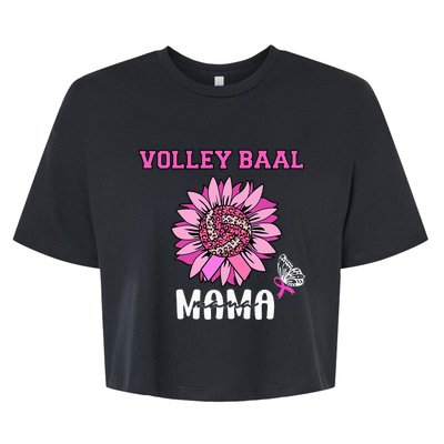 Volleyball Mom Pink Ribbon Breast Cancer Awareness Fighters Bella+Canvas Jersey Crop Tee