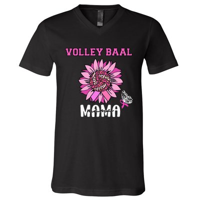 Volleyball Mom Pink Ribbon Breast Cancer Awareness Fighters V-Neck T-Shirt