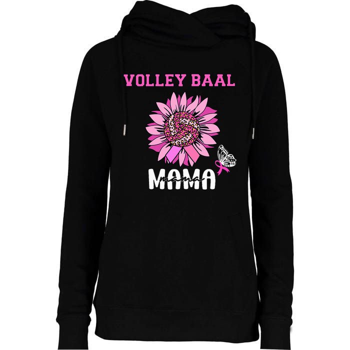 Volleyball Mom Pink Ribbon Breast Cancer Awareness Fighters Womens Funnel Neck Pullover Hood