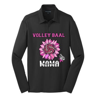 Volleyball Mom Pink Ribbon Breast Cancer Awareness Fighters Silk Touch Performance Long Sleeve Polo