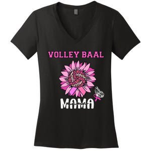 Volleyball Mom Pink Ribbon Breast Cancer Awareness Fighters Women's V-Neck T-Shirt