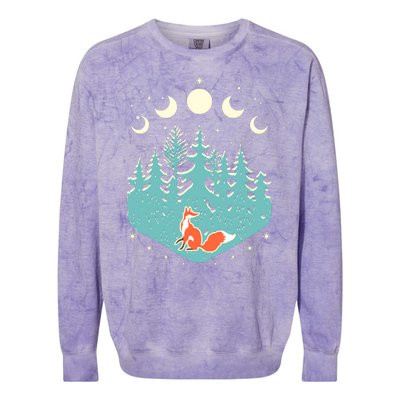 Vintage Moon Phases Forest Fox Colorblast Crewneck Sweatshirt