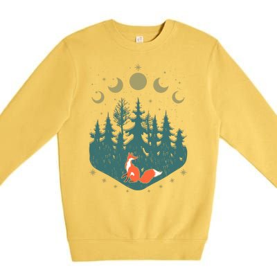 Vintage Moon Phases Forest Fox Premium Crewneck Sweatshirt