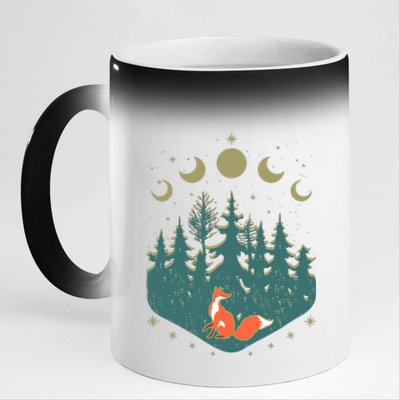 Vintage Moon Phases Forest Fox 11oz Black Color Changing Mug