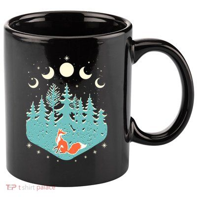 Vintage Moon Phases Forest Fox 11oz C Handle Ceramic Mug