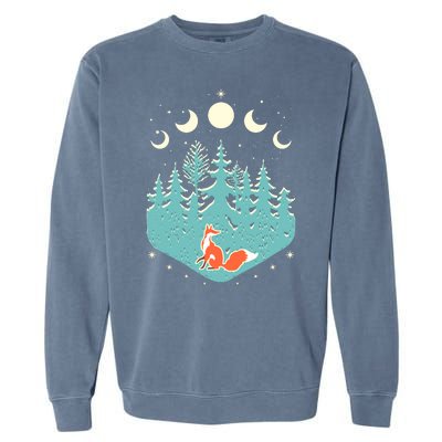 Vintage Moon Phases Forest Fox Garment-Dyed Sweatshirt