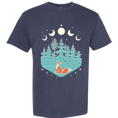 Vintage Moon Phases Forest Fox Garment-Dyed Heavyweight T-Shirt