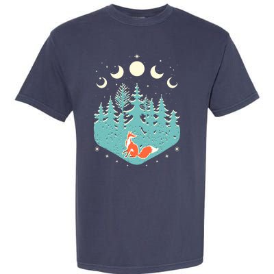 Vintage Moon Phases Forest Fox Garment-Dyed Heavyweight T-Shirt