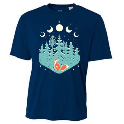 Vintage Moon Phases Forest Fox Cooling Performance Crew T-Shirt