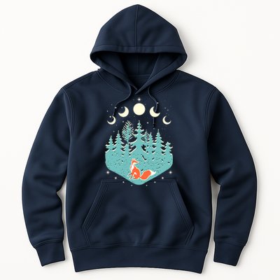 Vintage Moon Phases Forest Fox Hoodie